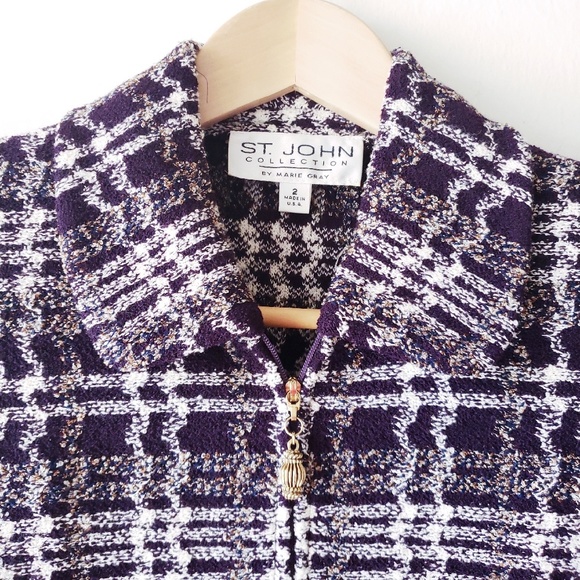 St. John Jackets & Blazers - St. John Plaid Front Zip Knit Sweater Jacket